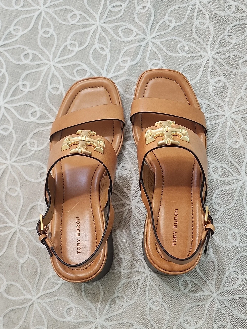 Tory Burch Eleanor Heel Leather Sandals Size 8